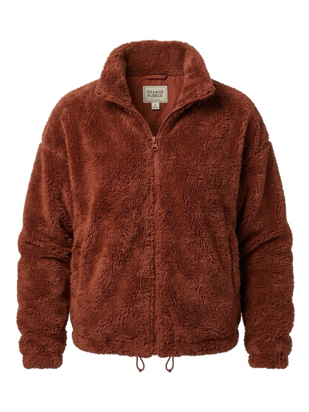 Urban Outfitters Plush Zip Teddy Jacket in Rust